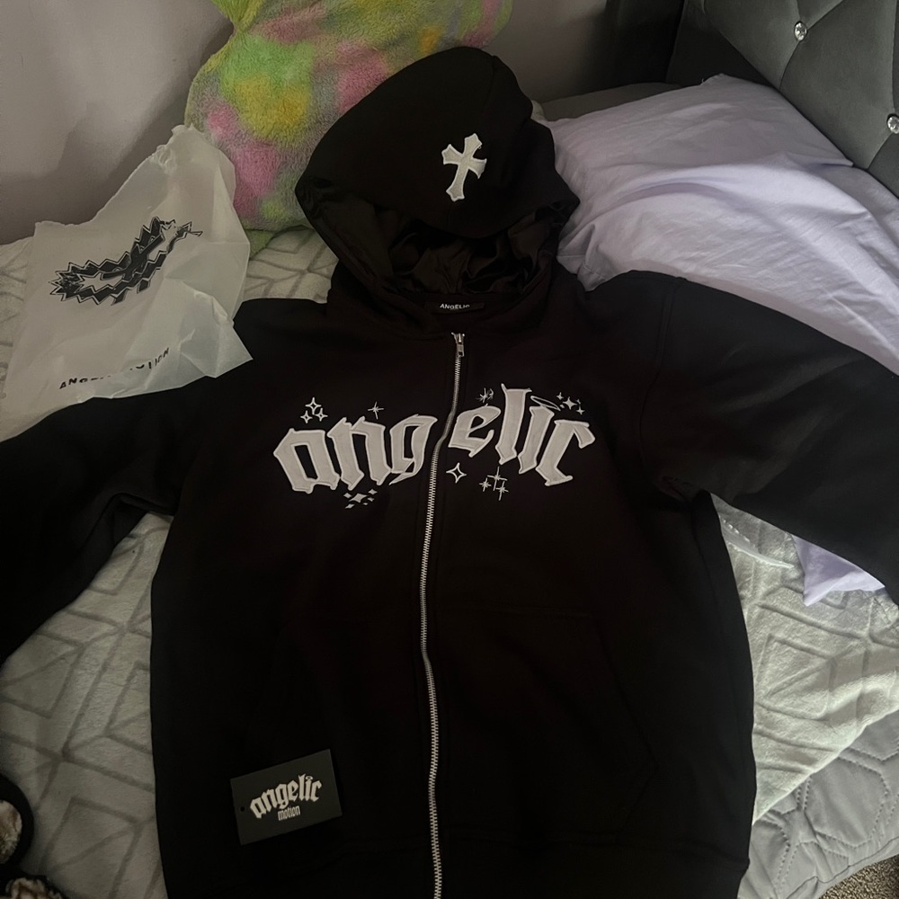 Black Angelic Hoodie with Cross Design